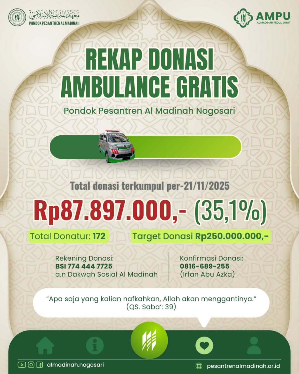 PENGADAAN AMBULANCE GRATIS UNTUK SANTRI DAN UMAT