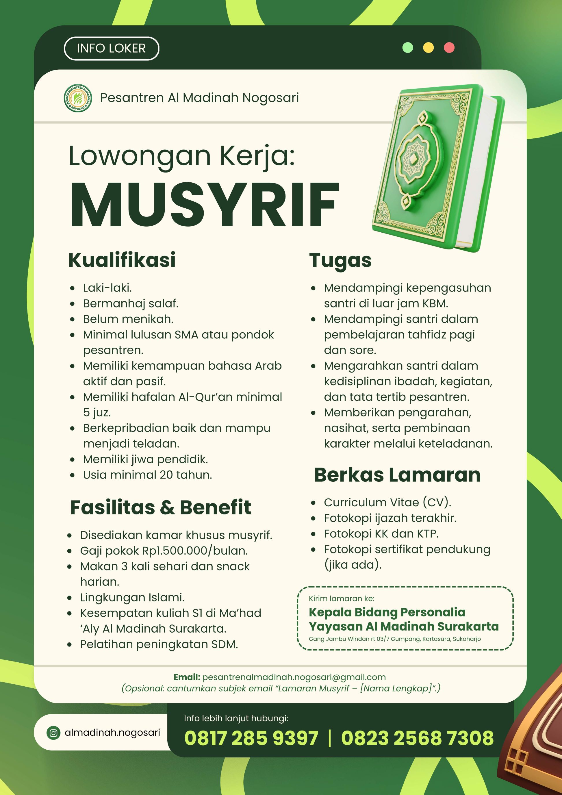 Lowongan Kerja Musyrif Pondok